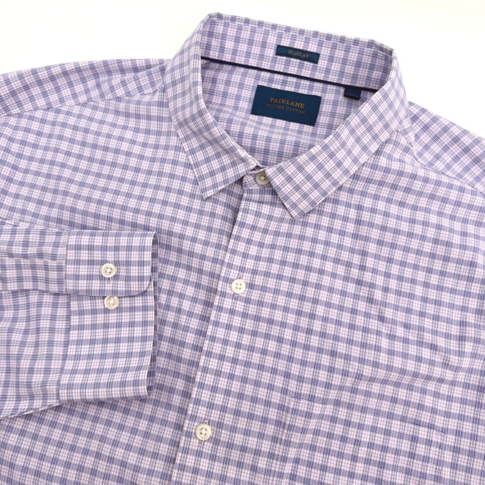 Fairlane Shirt Mens XXL Purple Plaid Supima Cotton Lightweight Business Casual